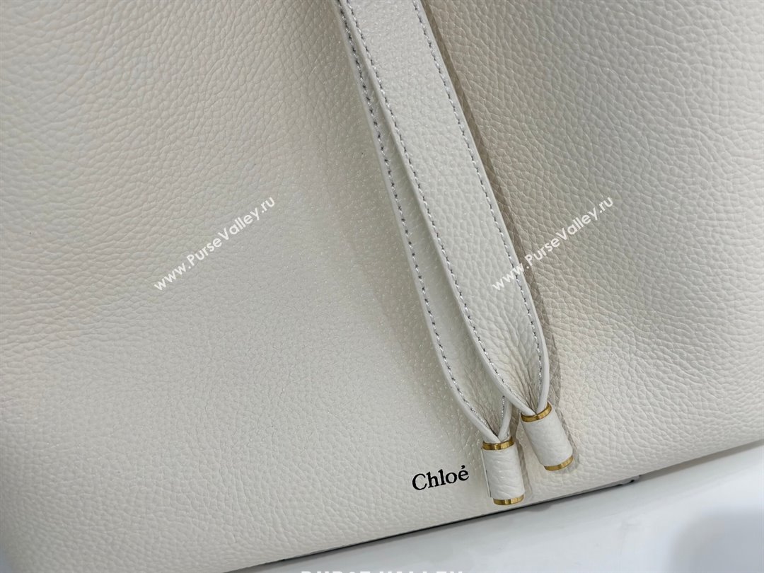 Chloe Small Marcie Hobo Bag in Shiny Grained Calfskin L765-8 White 2024 (DL-24090511)