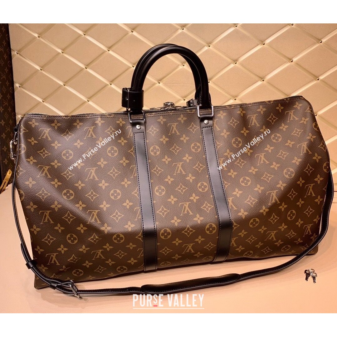 Louis Vuitton Keepall Bandouliere 55 Travel Bag in Monogram Canvas M56714 Brown/Black 2021 (KD-210809054)