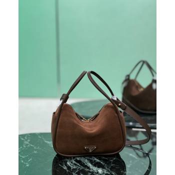 Prada suede handbag 1BA451 Cocoa Brown 2024 (YZ-240921053)