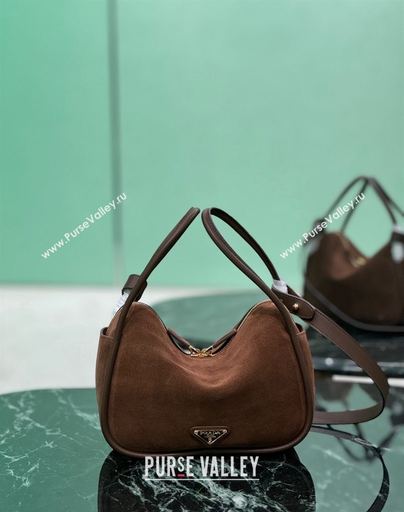 Prada suede handbag 1BA451 Cocoa Brown 2024 (YZ-240921053)