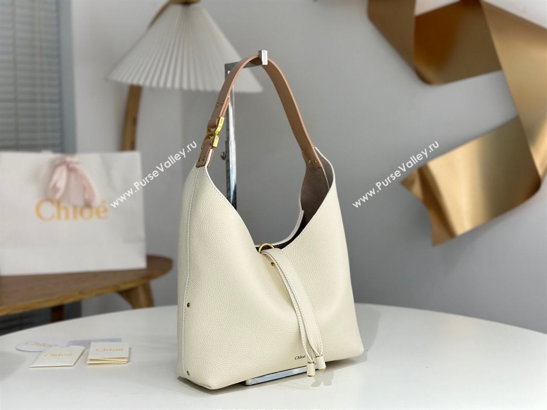 Chloe Small Marcie Hobo Bag in Shiny Grained Calfskin L765-8 White 2024 (DL-24090511)