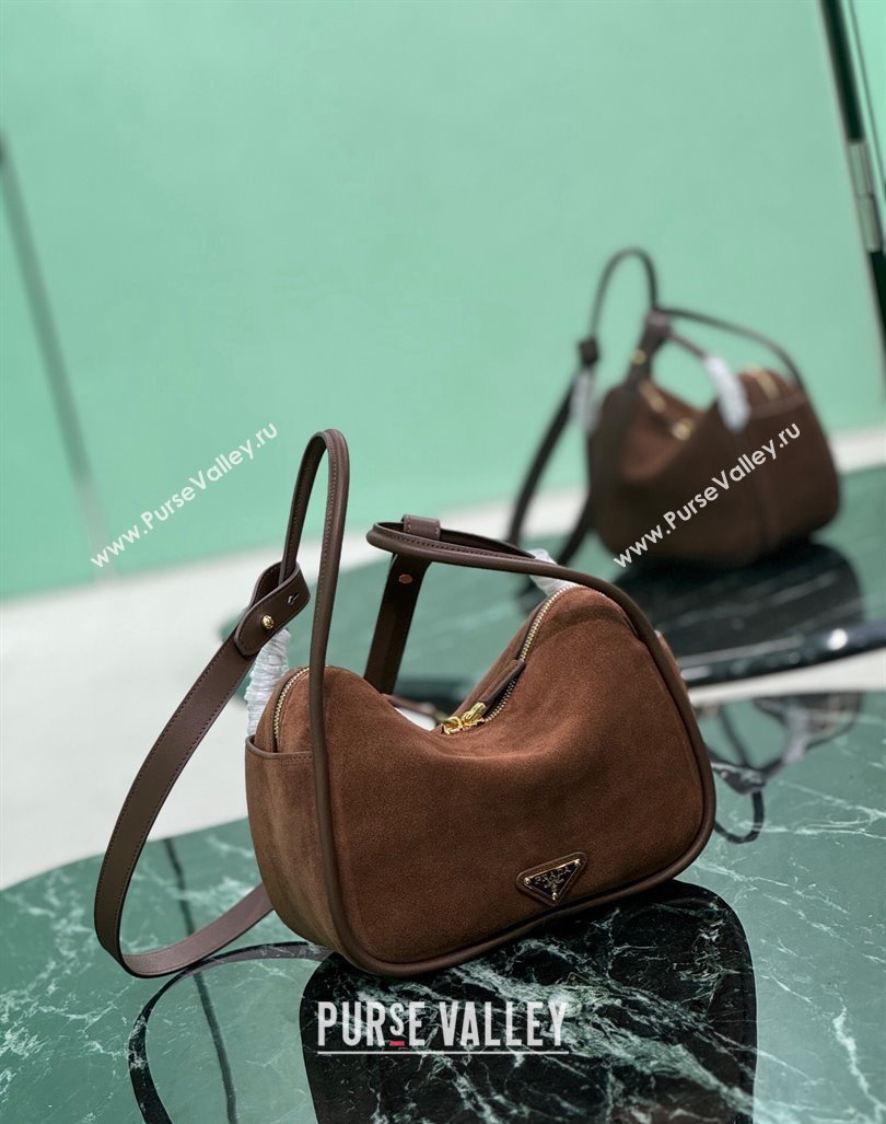 Prada suede handbag 1BA451 Cocoa Brown 2024 (YZ-240921053)