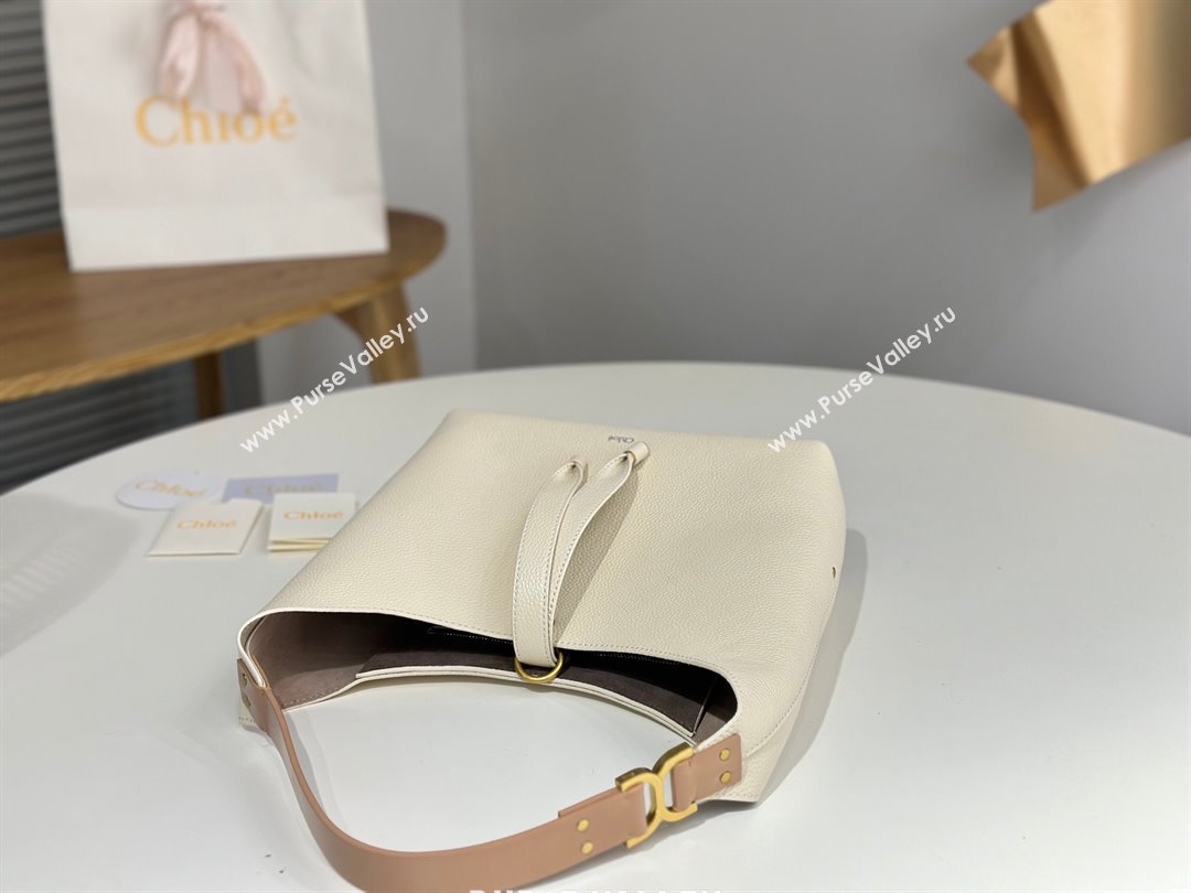 Chloe Small Marcie Hobo Bag in Shiny Grained Calfskin L765-8 White 2024 (DL-24090511)