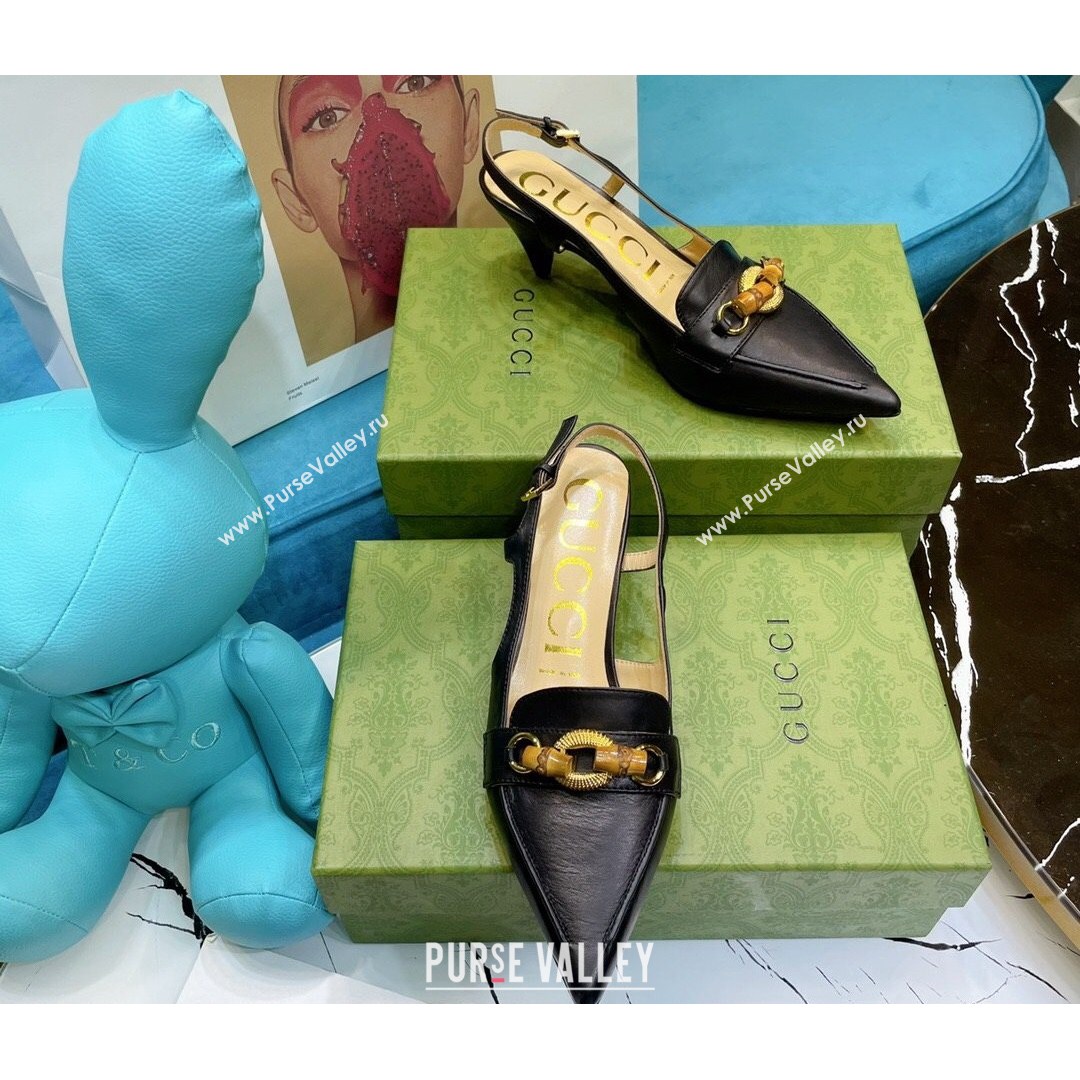 Gucci Lambskin Slingback Pump with Bamboo Horsebit ‎Black 2021 (MD-21081040)