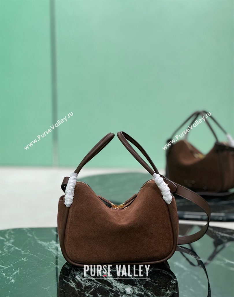 Prada suede handbag 1BA451 Cocoa Brown 2024 (YZ-240921053)