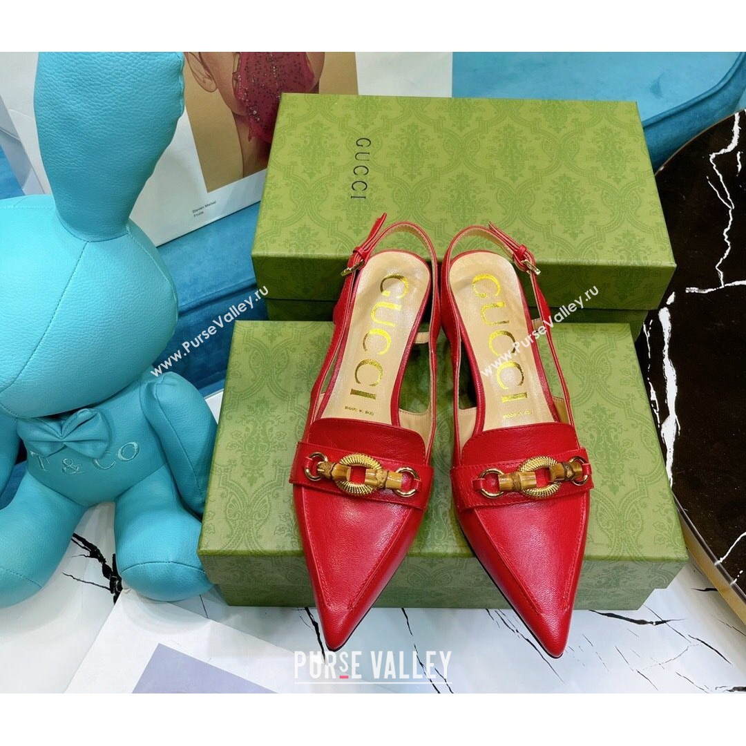 Gucci Lambskin Slingback Pump with Bamboo Horsebit Red 2021 (MD-21081041)