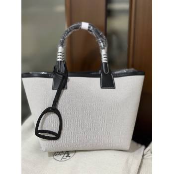 Hermes Steeple Canvas Tote Bag Nature/Black 2024 0117 (jimmy-240117133)