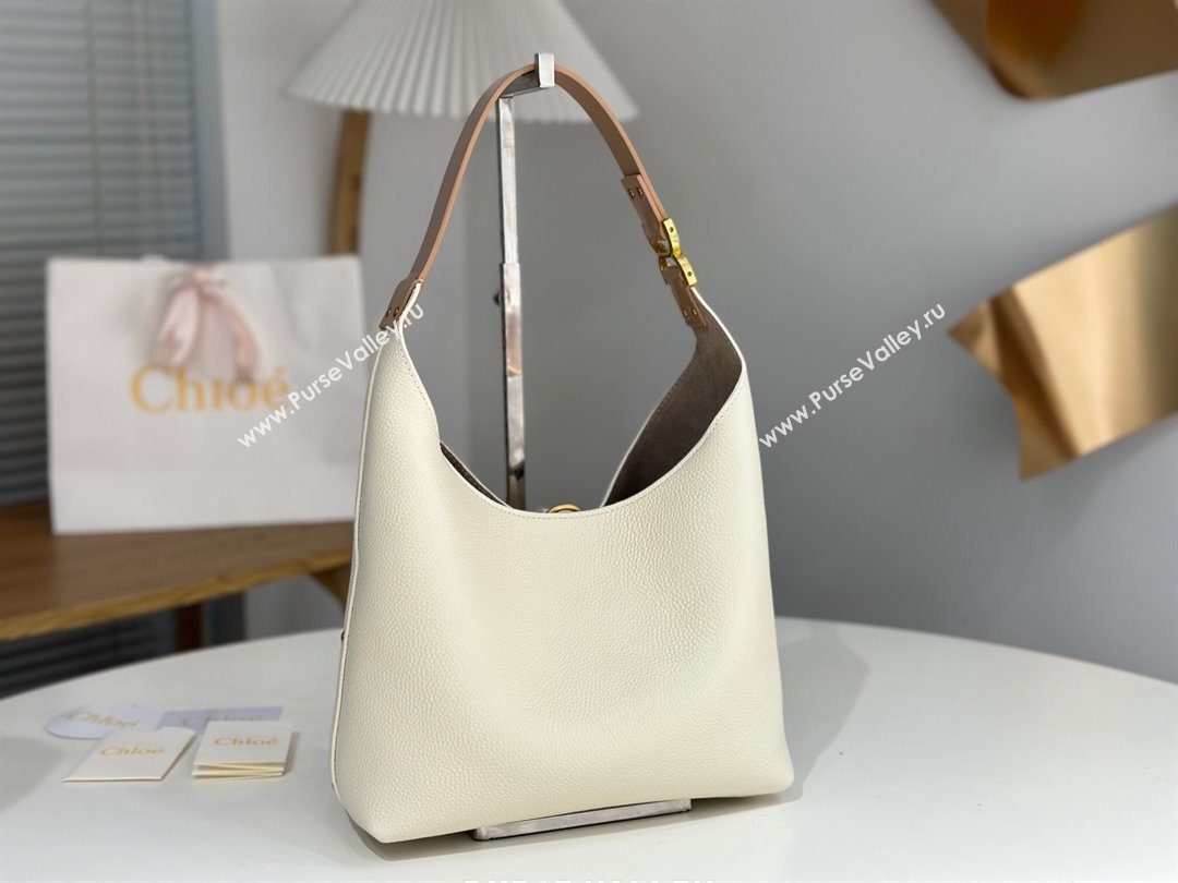 Chloe Small Marcie Hobo Bag in Shiny Grained Calfskin L765-8 White 2024 (DL-24090511)