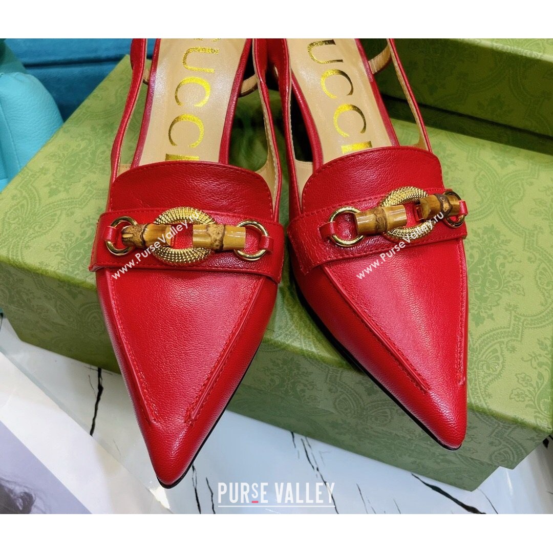 Gucci Lambskin Slingback Pump with Bamboo Horsebit Red 2021 (MD-21081041)