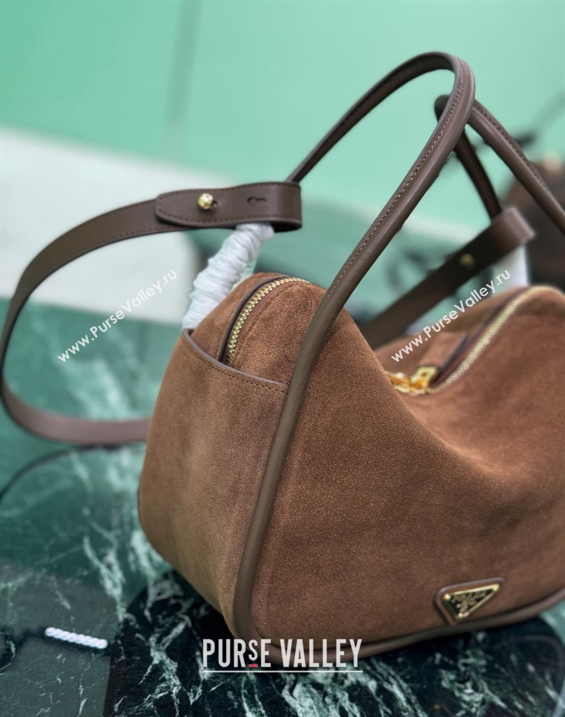 Prada suede handbag 1BA451 Cocoa Brown 2024 (YZ-240921053)