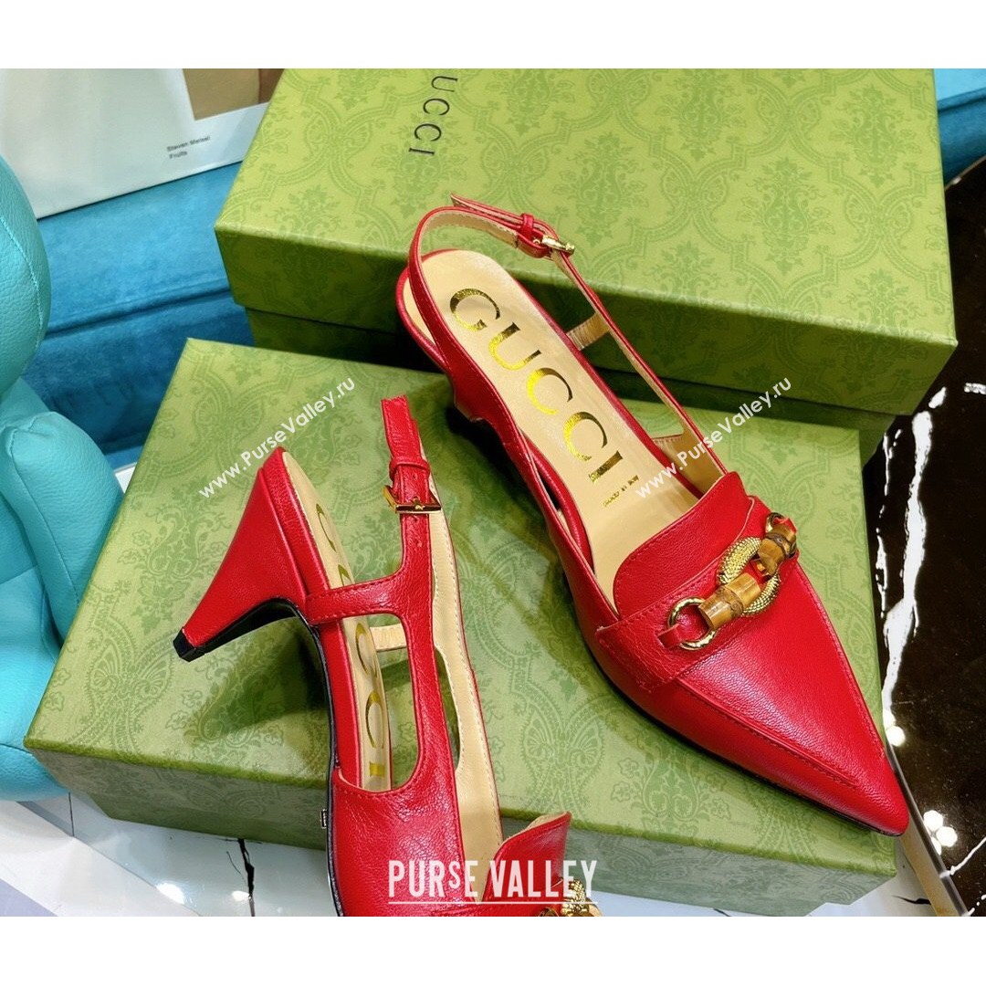 Gucci Lambskin Slingback Pump with Bamboo Horsebit Red 2021 (MD-21081041)