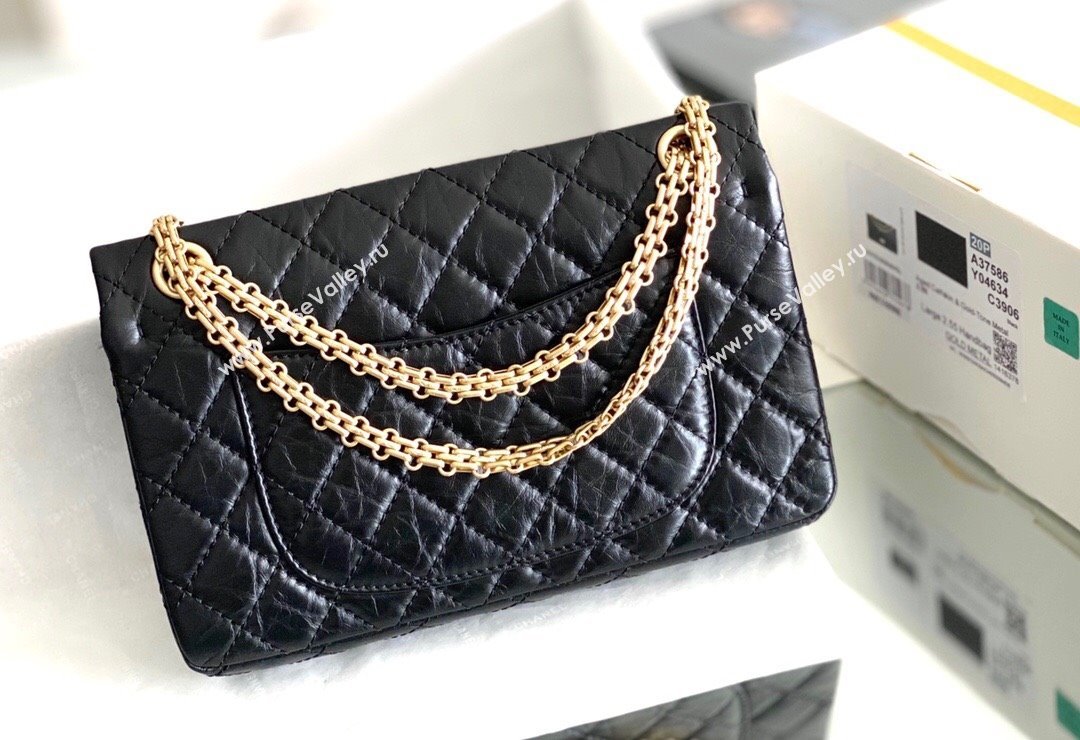 Chanel 2.55 Handbag in Aged Calfskin Gold-Tone Metal Black 2024 Top Quality (MHE-24071601)