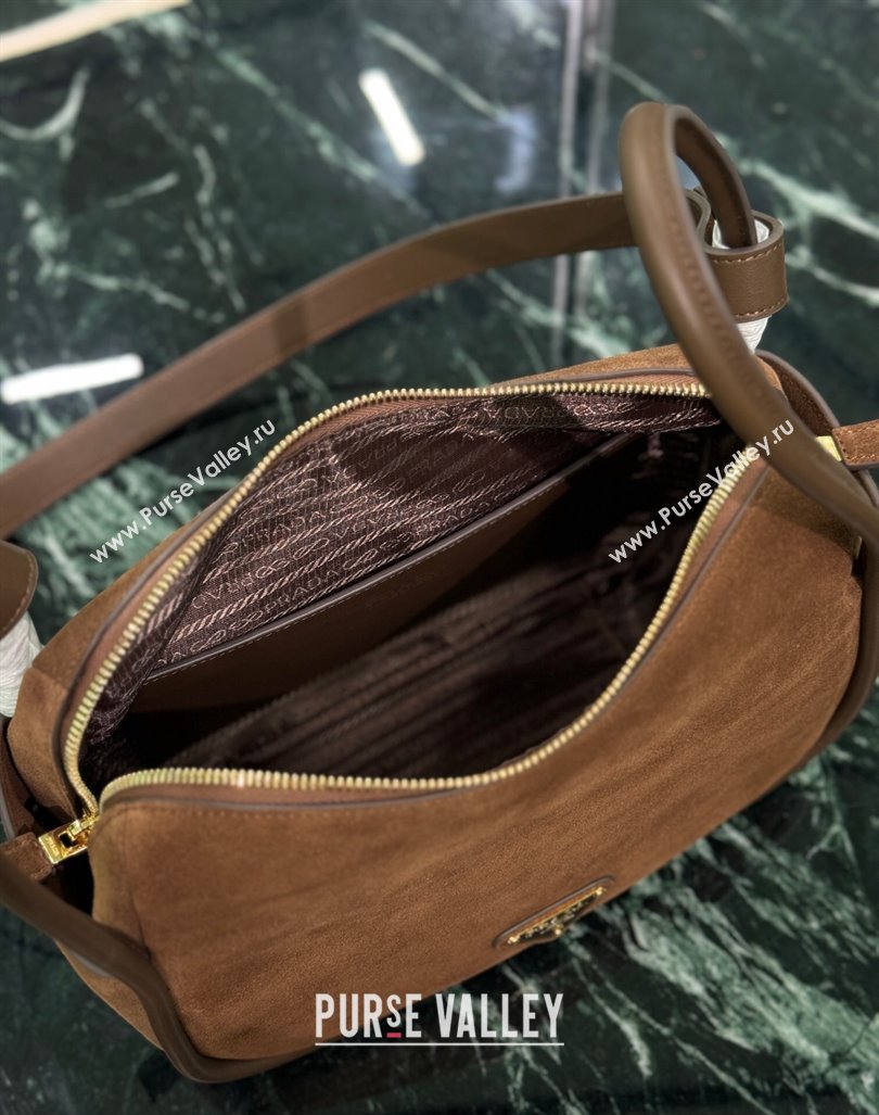 Prada suede handbag 1BA451 Cocoa Brown 2024 (YZ-240921053)