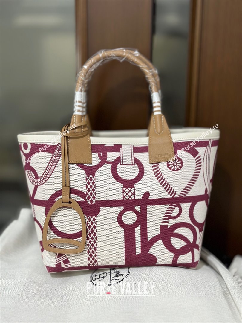 Hermes Steeple Printed Canvas Tote Bag Burgundy 2024 0117 (jimmy-240117137)