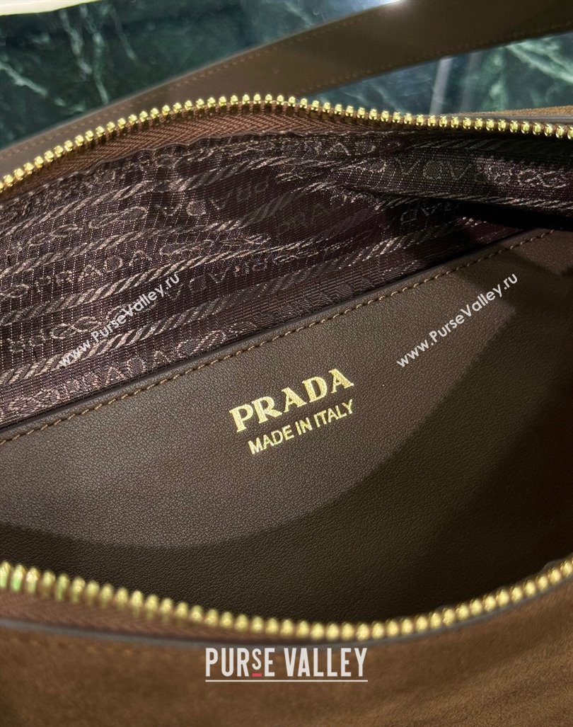 Prada suede handbag 1BA451 Cocoa Brown 2024 (YZ-240921053)