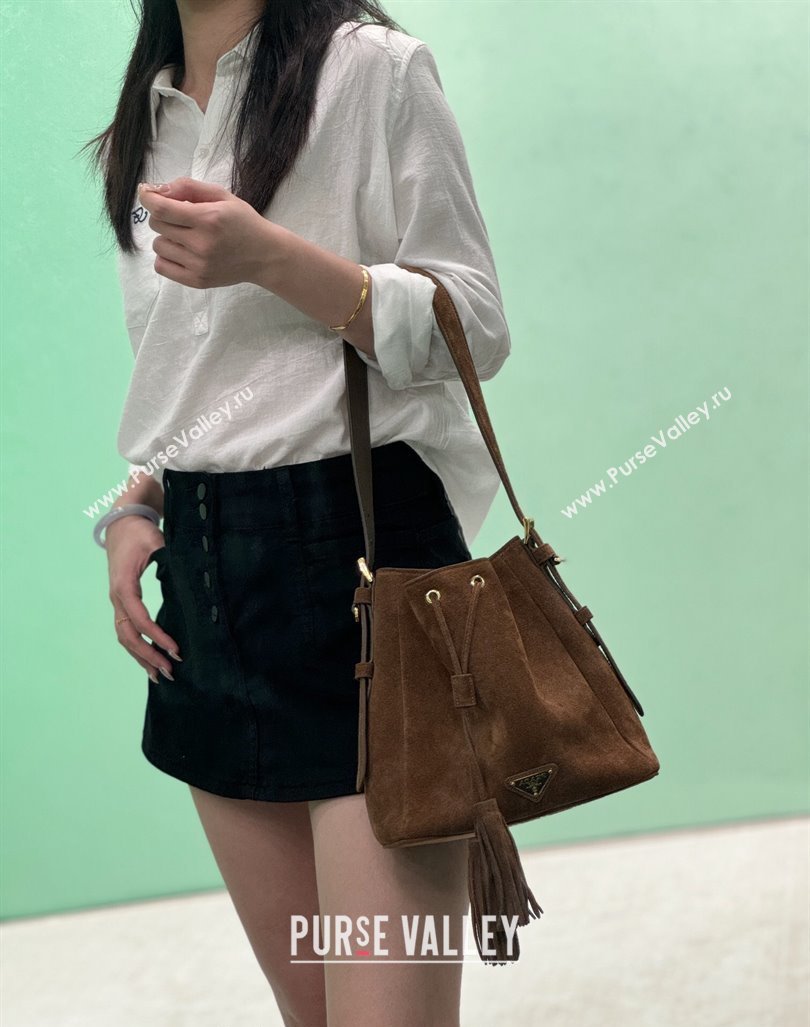 Prada Suede Bucket Bag 1BE079 Cocoa Brown 2024 (YZ-240921054)