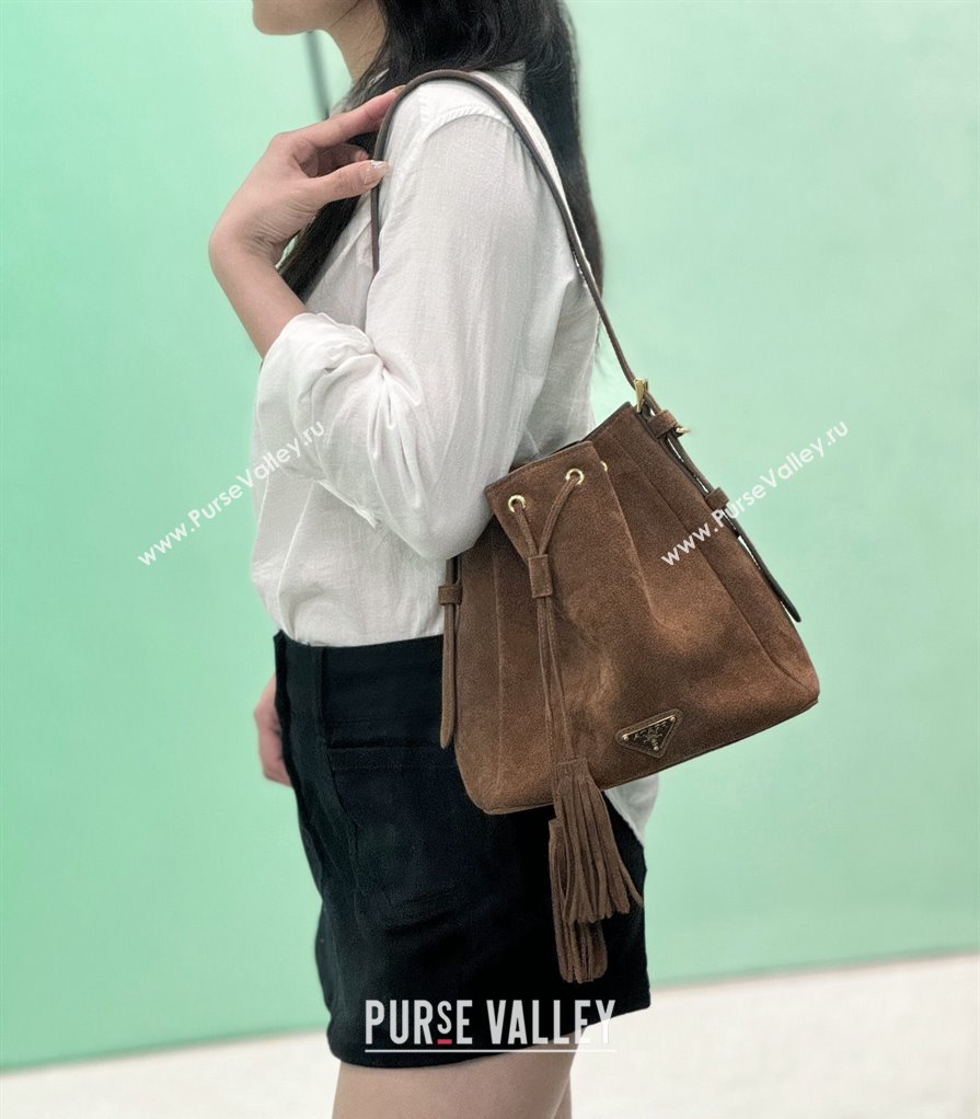 Prada Suede Bucket Bag 1BE079 Cocoa Brown 2024 (YZ-240921054)