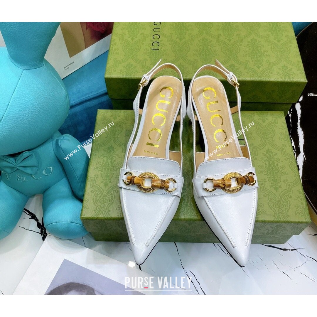 Gucci Lambskin Slingback Pump with Bamboo Horsebit ‎White 2021 (MD-21081038)