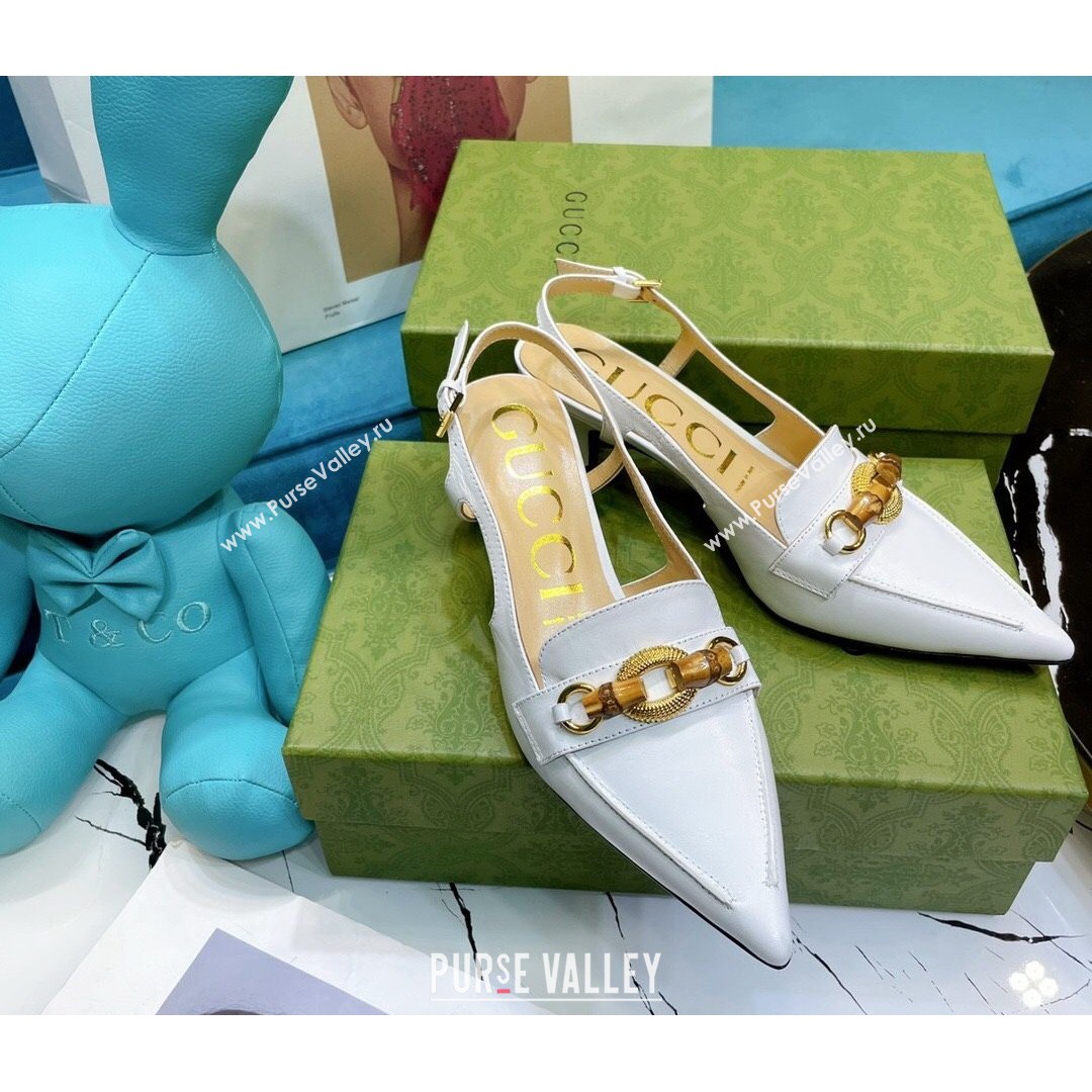 Gucci Lambskin Slingback Pump with Bamboo Horsebit ‎White 2021 (MD-21081038)