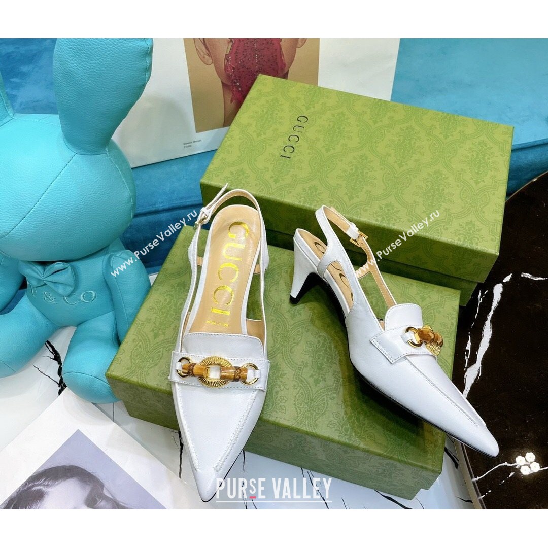 Gucci Lambskin Slingback Pump with Bamboo Horsebit ‎White 2021 (MD-21081038)