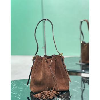 Prada Suede Bucket Bag 1BE079 Cocoa Brown 2024 (YZ-240921054)