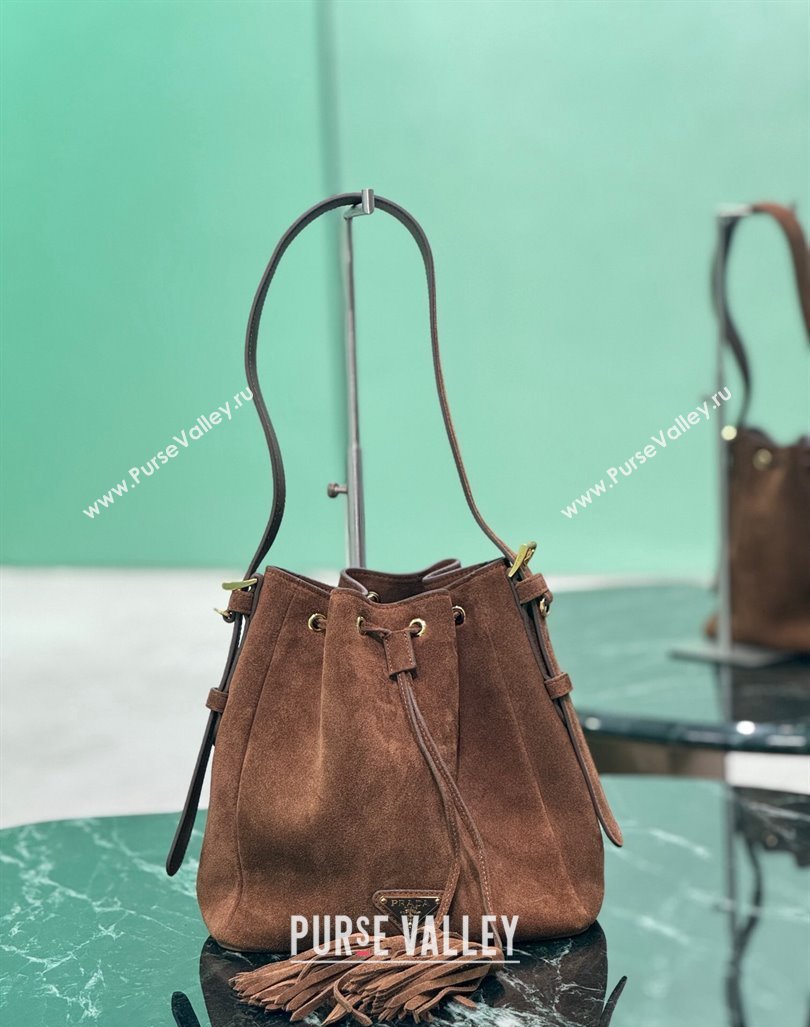 Prada Suede Bucket Bag 1BE079 Cocoa Brown 2024 (YZ-240921054)