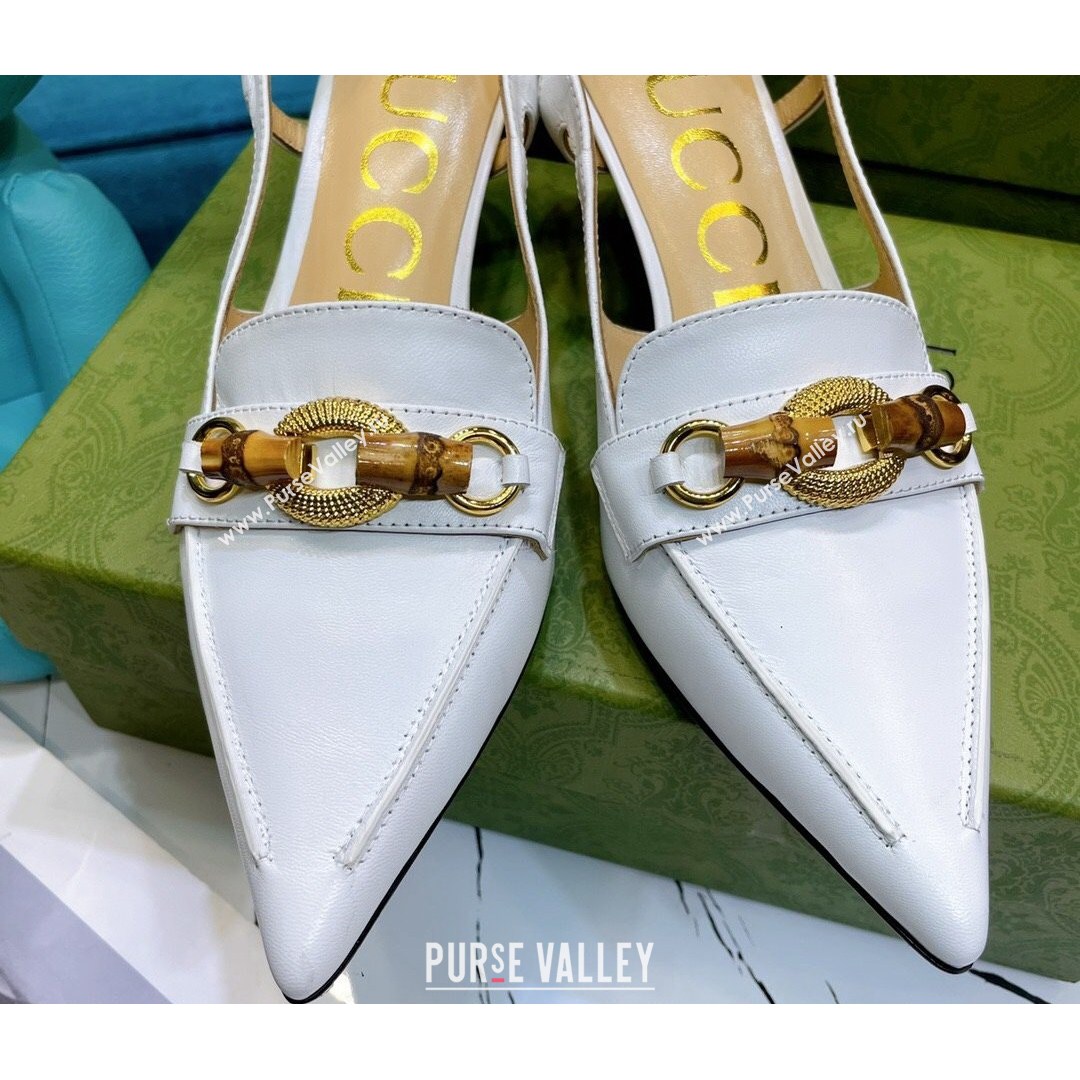 Gucci Lambskin Slingback Pump with Bamboo Horsebit ‎White 2021 (MD-21081038)