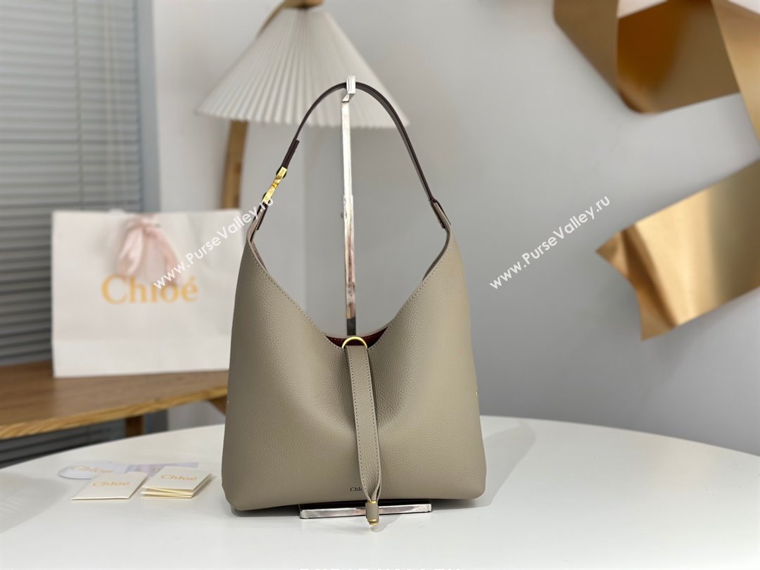 Chloe Small Marcie Hobo Bag in Shiny Grained Calfskin L765-8 Grey 2024 (DL-24090513)