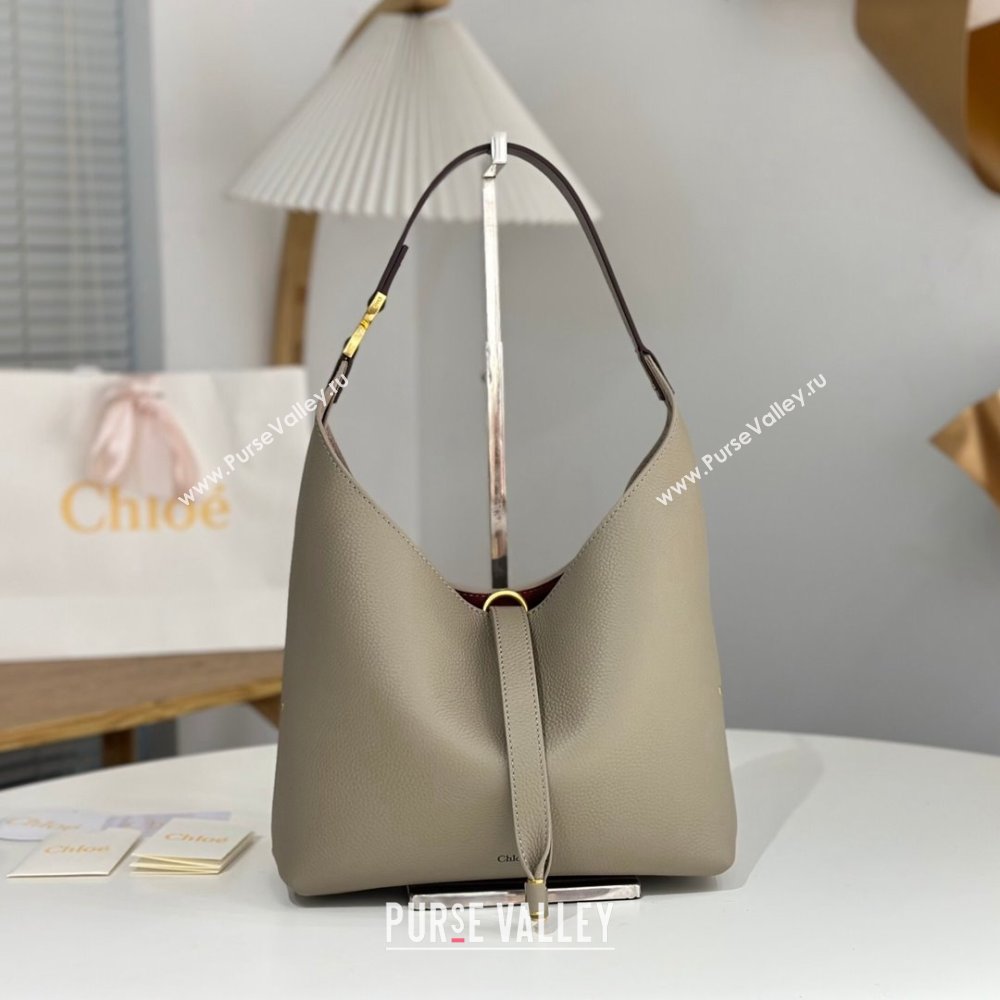 Chloe Small Marcie Hobo Bag in Shiny Grained Calfskin L765-8 Grey 2024 (DL-24090513)