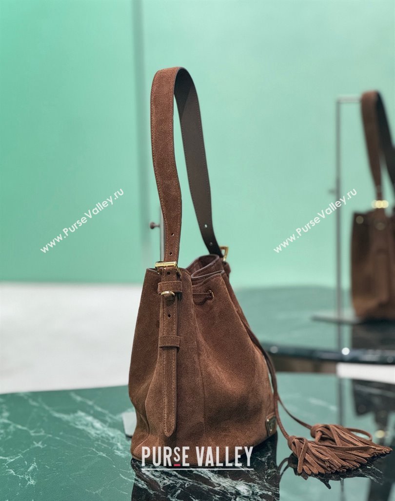 Prada Suede Bucket Bag 1BE079 Cocoa Brown 2024 (YZ-240921054)