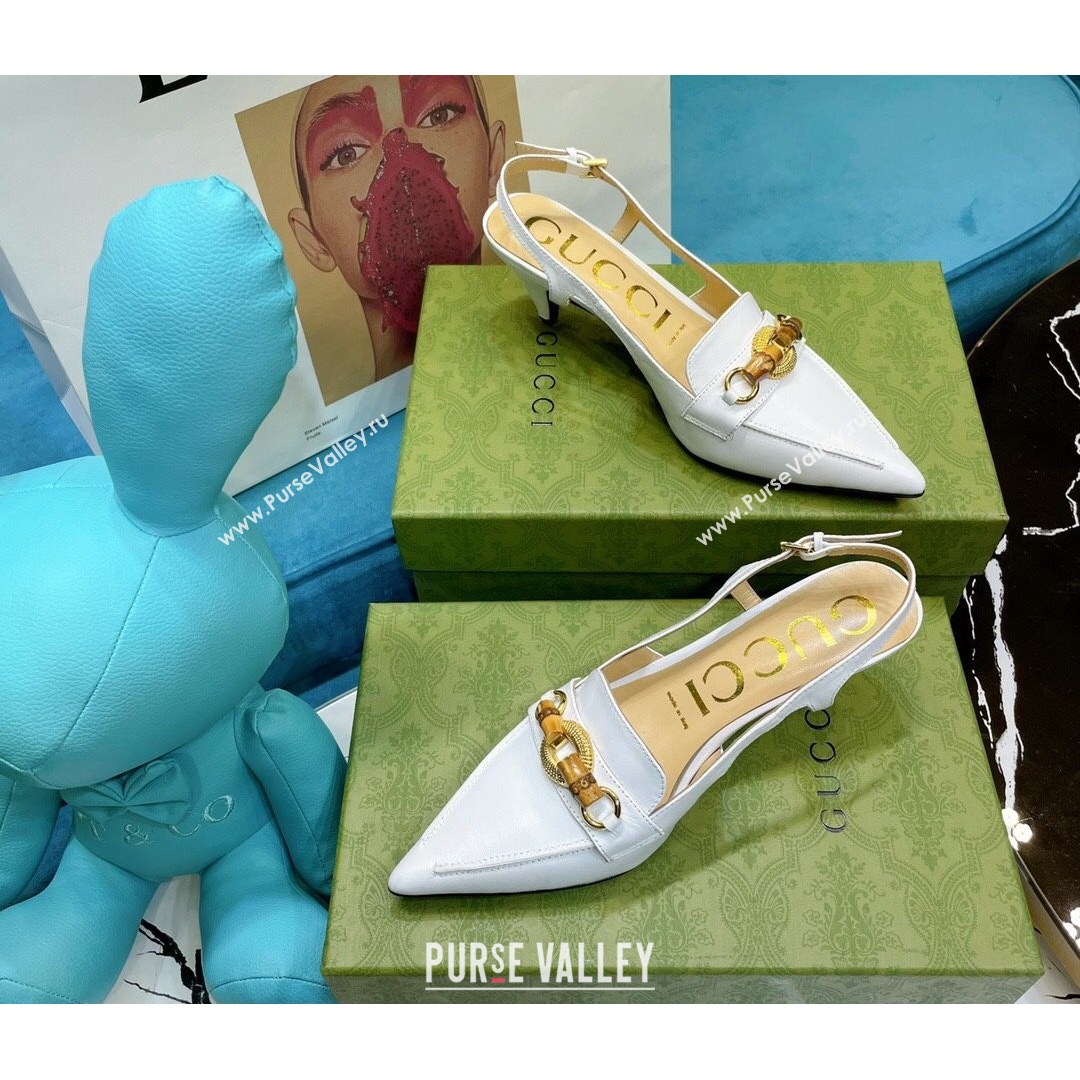 Gucci Lambskin Slingback Pump with Bamboo Horsebit ‎White 2021 (MD-21081038)