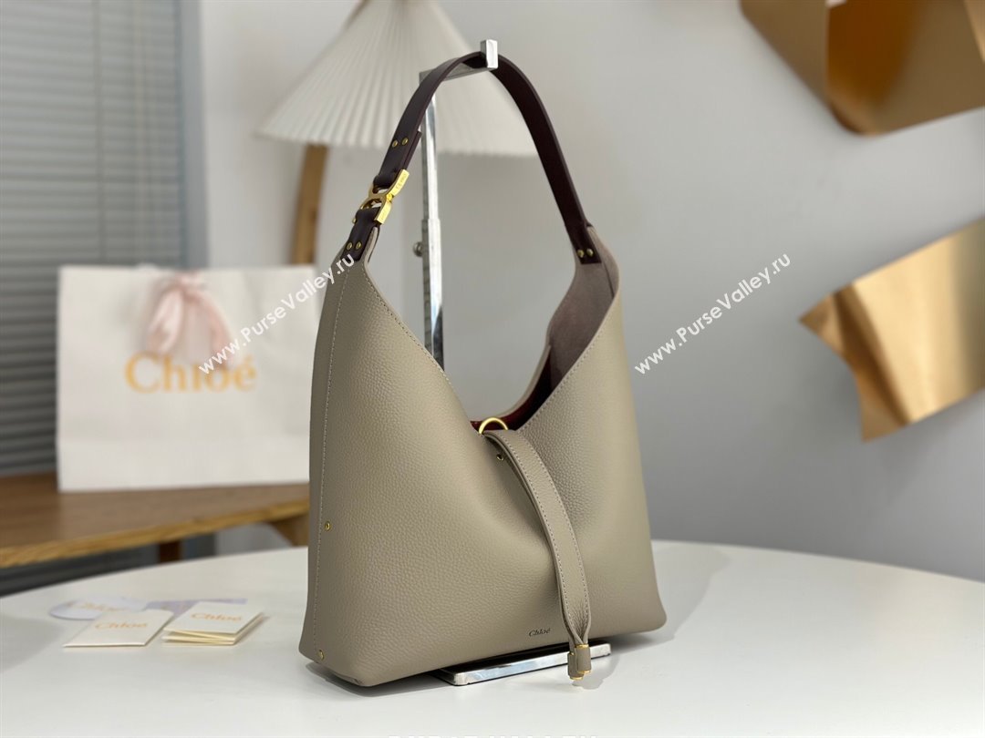 Chloe Small Marcie Hobo Bag in Shiny Grained Calfskin L765-8 Grey 2024 (DL-24090513)