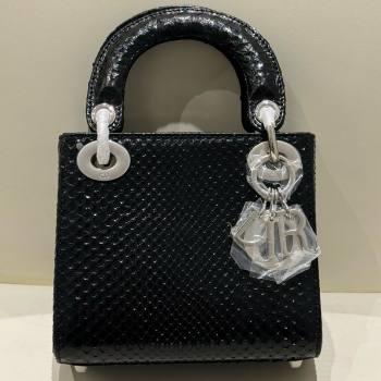 Dior Mini Lady Dior Bag in Python Leather D123011 Black/Silver 2024 (XY-24123011)