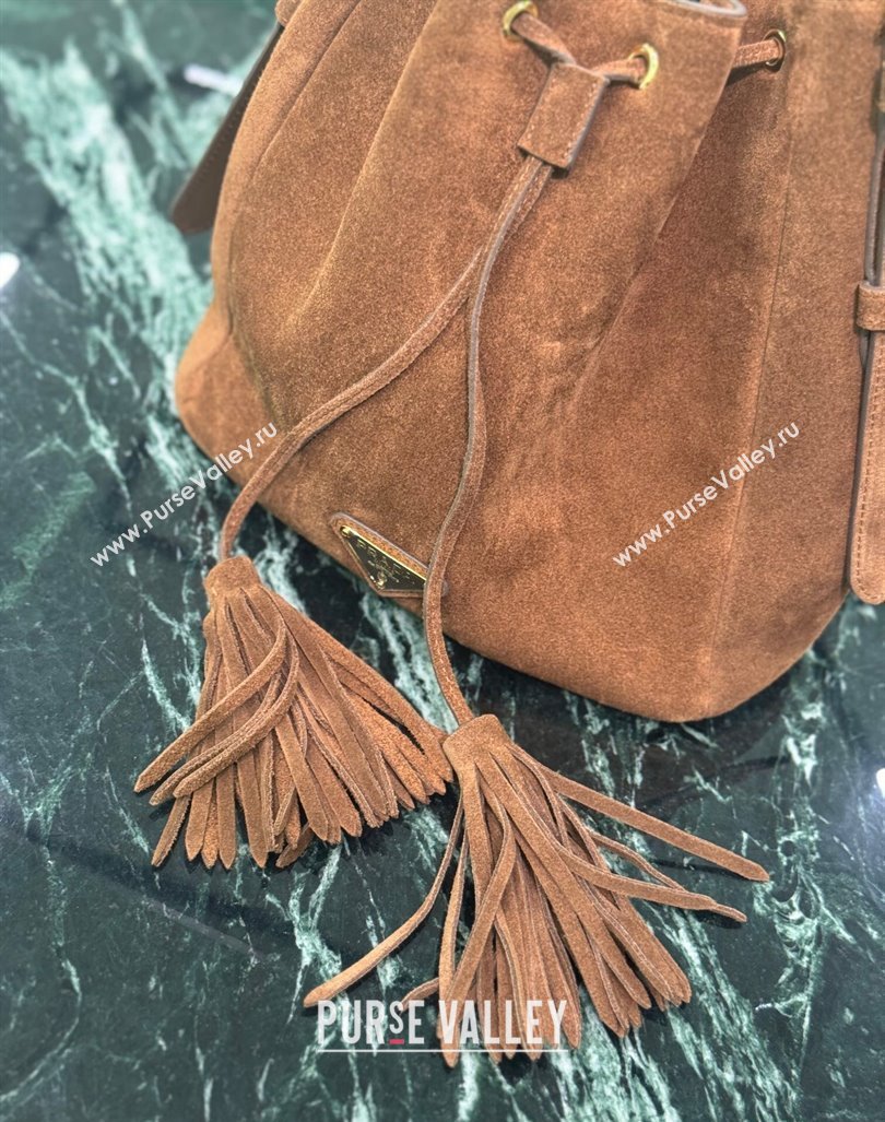 Prada Suede Bucket Bag 1BE079 Cocoa Brown 2024 (YZ-240921054)