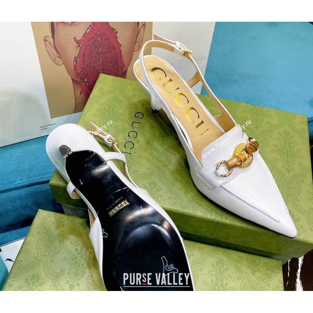 Gucci Lambskin Slingback Pump with Bamboo Horsebit ‎White 2021 (MD-21081038)