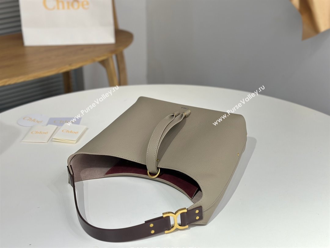 Chloe Small Marcie Hobo Bag in Shiny Grained Calfskin L765-8 Grey 2024 (DL-24090513)