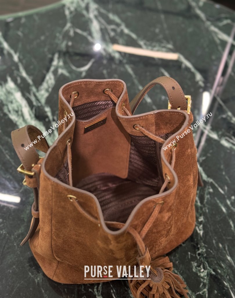 Prada Suede Bucket Bag 1BE079 Cocoa Brown 2024 (YZ-240921054)