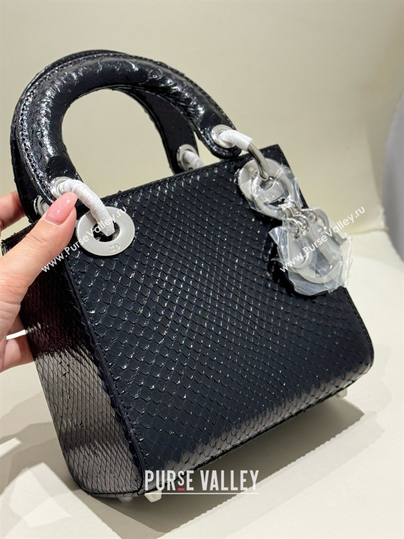 Dior Mini Lady Dior Bag in Python Leather D123011 Black/Silver 2024 (XY-24123011)