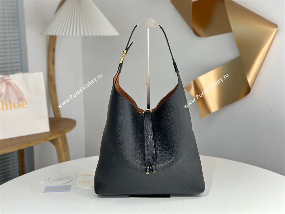 Chloe Marcie Hobo Bag in Shiny Grained Calfskin L765-9 Black 2024 (DL-24090514)