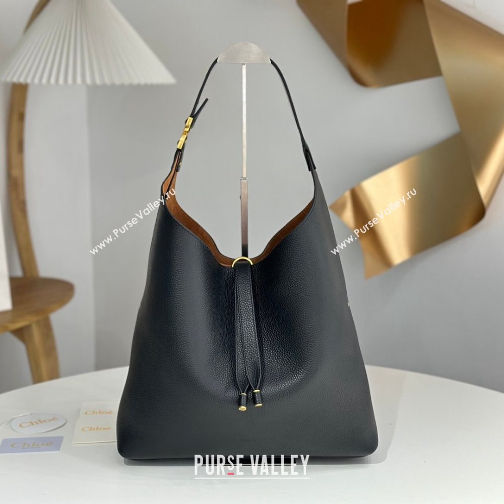 Chloe Marcie Hobo Bag in Shiny Grained Calfskin L765-9 Black 2024 (DL-24090514)