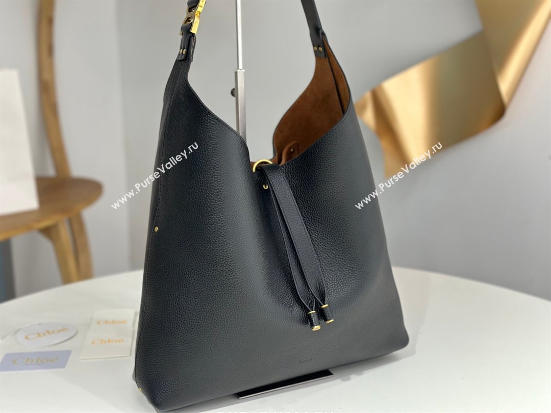 Chloe Marcie Hobo Bag in Shiny Grained Calfskin L765-9 Black 2024 (DL-24090514)