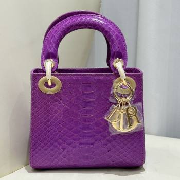 Dior Mini Lady Dior Bag in Python Leather D123012 Purple/Gold 2024 (XY-24123012)