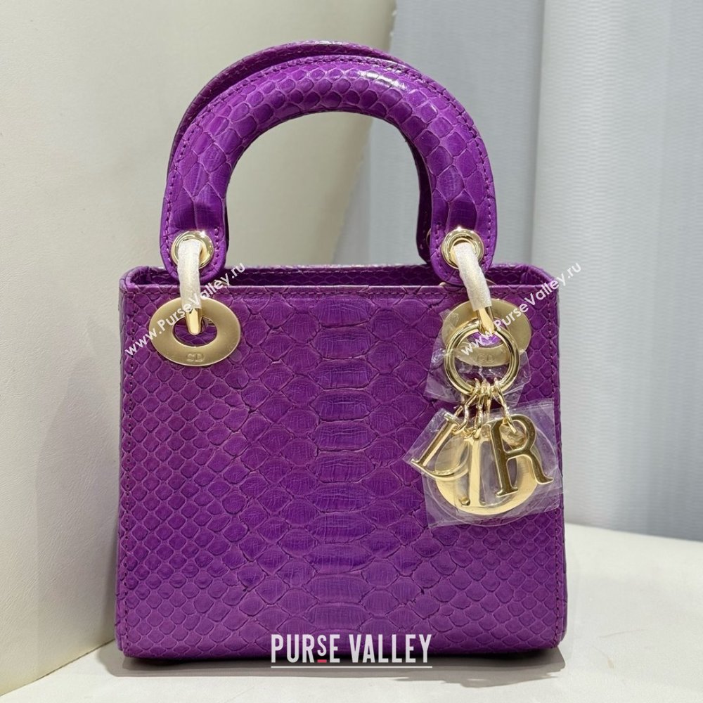 Dior Mini Lady Dior Bag in Python Leather D123012 Purple/Gold 2024 (XY-24123012)