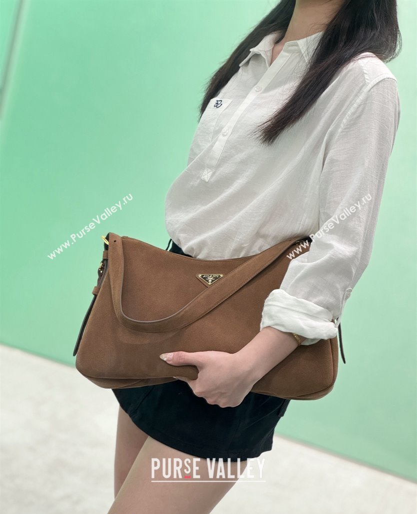 Prada Aimee Suede Hobo Bag 1BC228 Cocoa Brown 2024 (YZ-240921055)