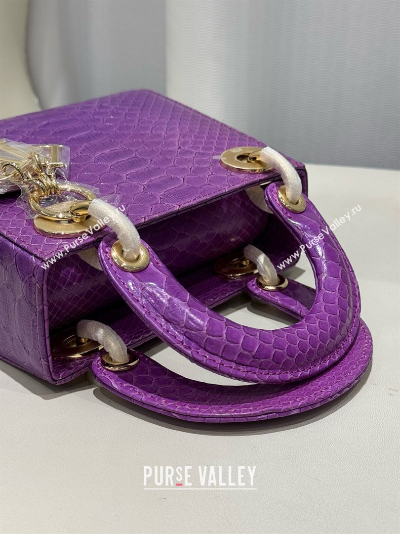 Dior Mini Lady Dior Bag in Python Leather D123012 Purple/Gold 2024 (XY-24123012)