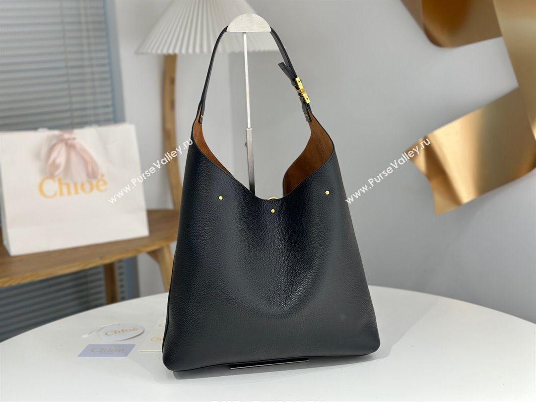 Chloe Marcie Hobo Bag in Shiny Grained Calfskin L765-9 Black 2024 (DL-24090514)