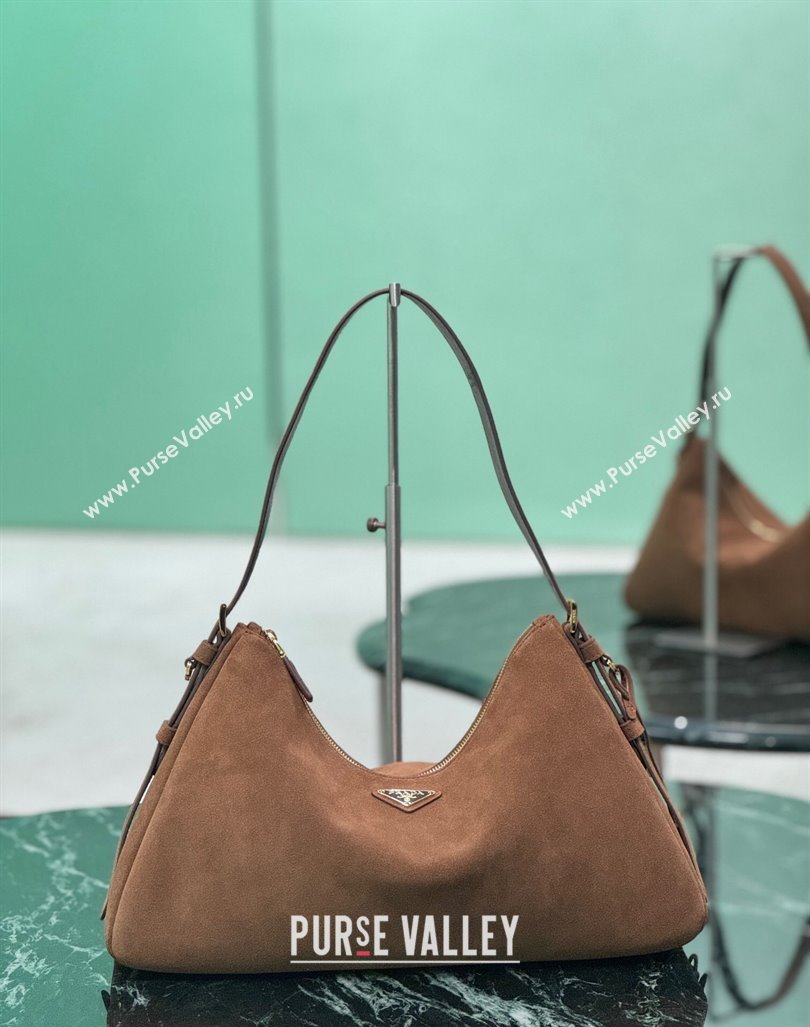 Prada Aimee Suede Hobo Bag 1BC228 Cocoa Brown 2024 (YZ-240921055)