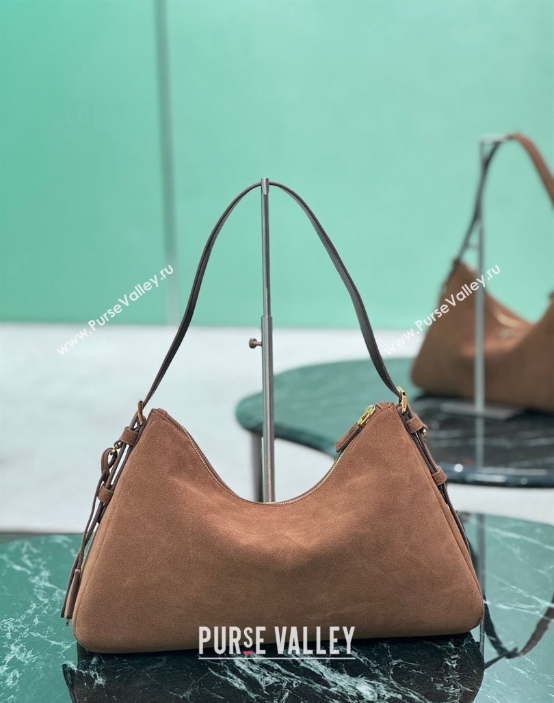 Prada Aimee Suede Hobo Bag 1BC228 Cocoa Brown 2024 (YZ-240921055)