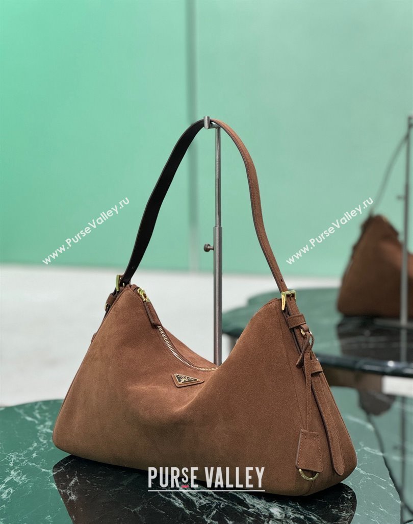 Prada Aimee Suede Hobo Bag 1BC228 Cocoa Brown 2024 (YZ-240921055)