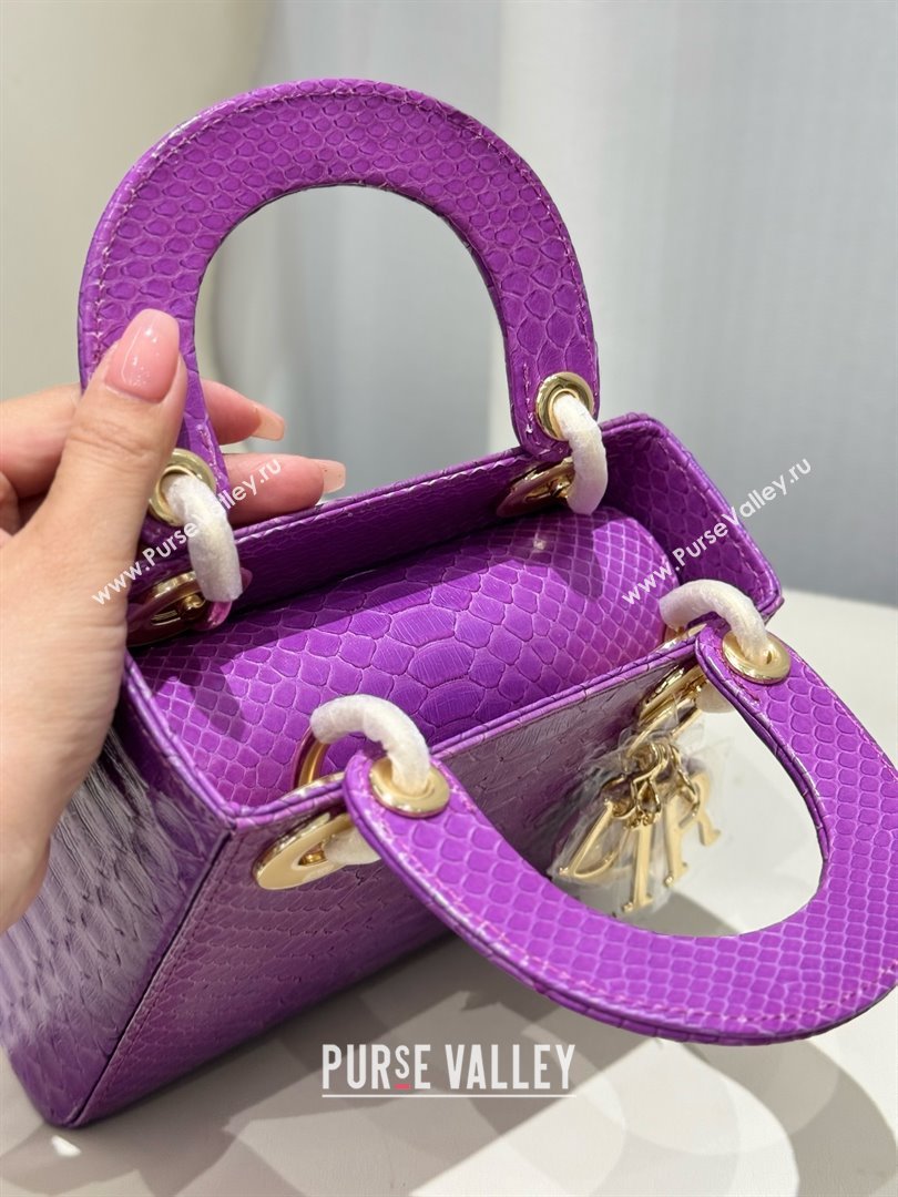 Dior Mini Lady Dior Bag in Python Leather D123012 Purple/Gold 2024 (XY-24123012)